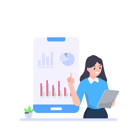 Businesswoman presenting financial data analysis report  Illustration