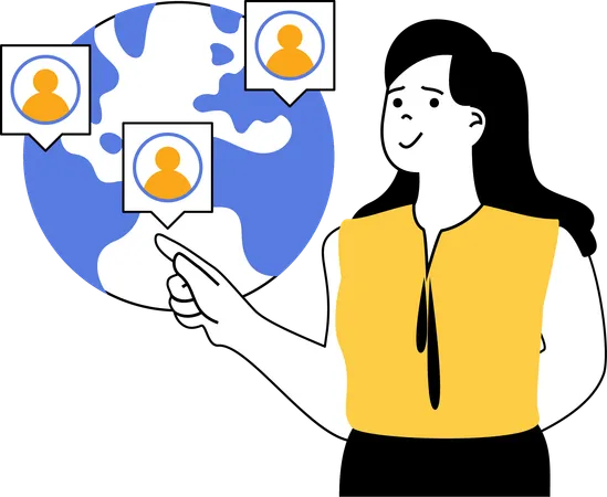 Businesswoman presenting global user connection  Illustration