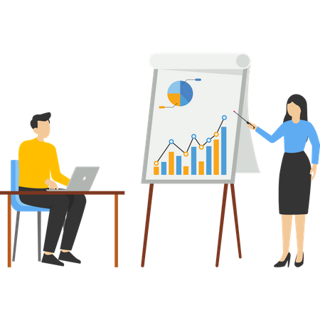 Businesswoman presenting graph and chart in the meeting  Illustration