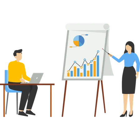 Businesswoman presenting graph and chart in the meeting  Illustration