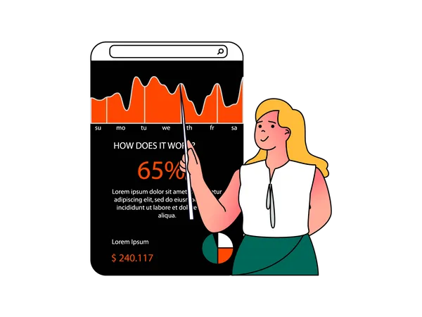 Businesswoman presenting mobile analytics  Illustration
