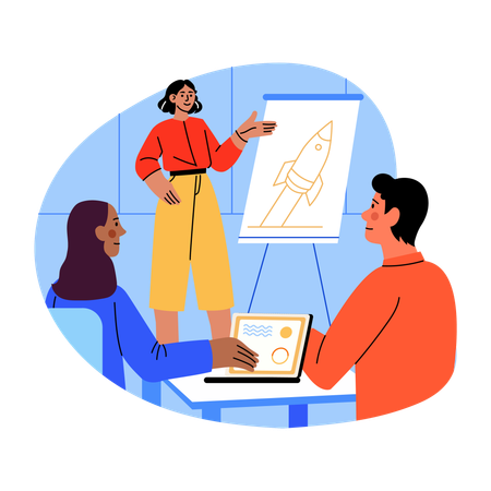 Businesswoman presenting startup strategy  Illustration