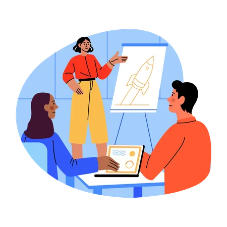 Businesswoman presenting startup strategy  Illustration