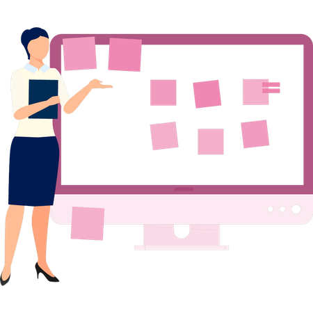 Businesswoman presenting sticky notes  Illustration