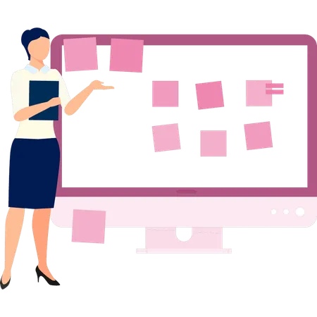 Businesswoman presenting sticky notes  Illustration