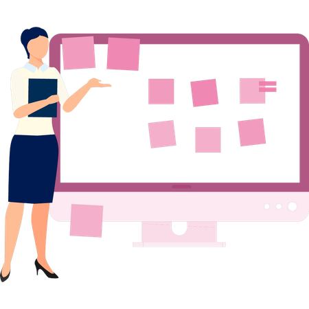 Businesswoman presenting sticky notes  Illustration