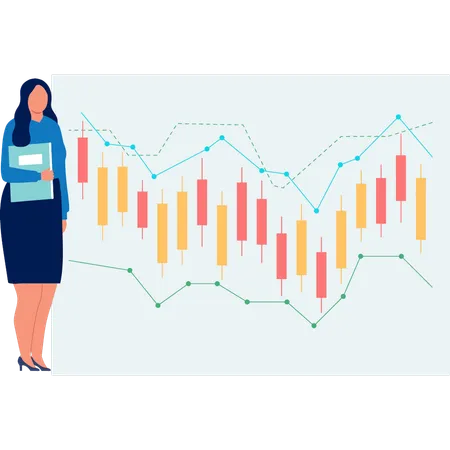 Businesswoman presenting stock market analysis  Illustration