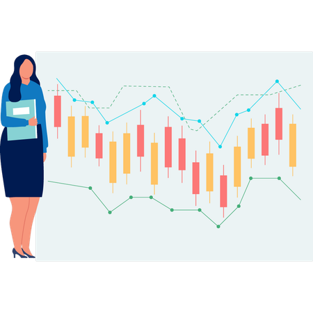 Businesswoman presenting stock market analysis  Illustration