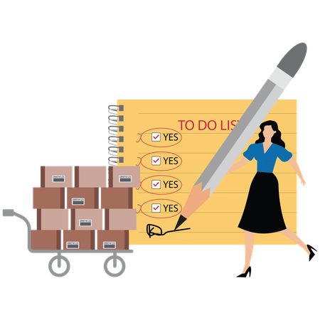 Businesswoman procurement manager checking supply assets  Illustration