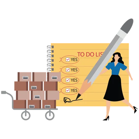 Businesswoman procurement manager checking supply assets  Illustration