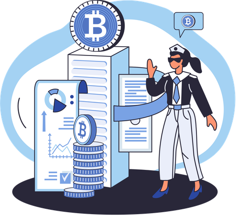 Businesswoman protecting blockchain platform  Illustration