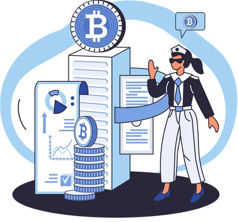 Businesswoman protecting blockchain platform  Illustration