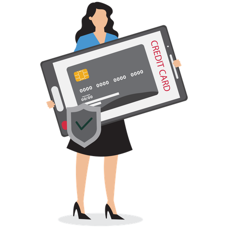 Businesswoman protecting credit card  Illustration