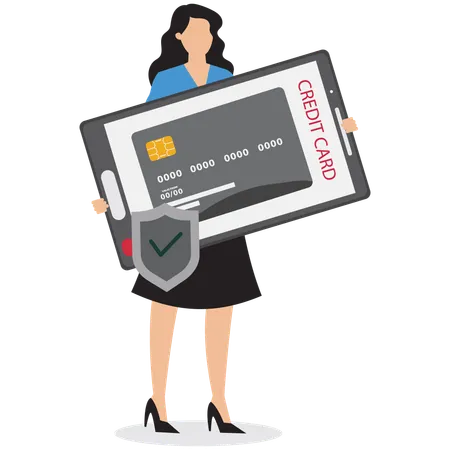 Businesswoman protecting credit card  Illustration