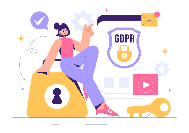 GDPR 데이터 보호 규정을 보호하는 사업가  일러스트레이션