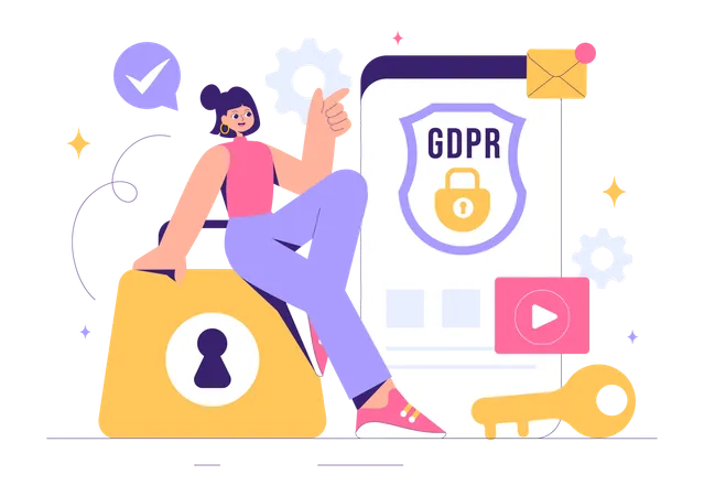 GDPR 데이터 보호 규정을 보호하는 사업가  일러스트레이션