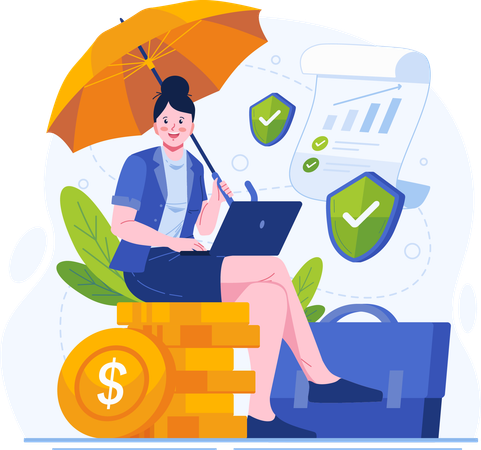 Businesswoman Protects Her Business and Investments With Insurance Against Potential Loss  Illustration