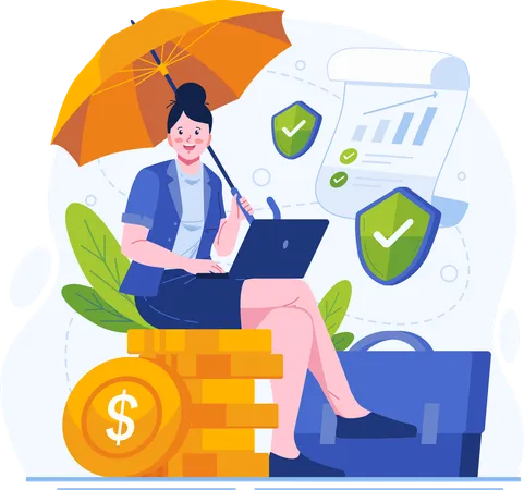 A Businesswoman Protects Her Business And Investments With Insurance Against Potential Loss Or Damage Illustration Of Insurance Concept Illustration