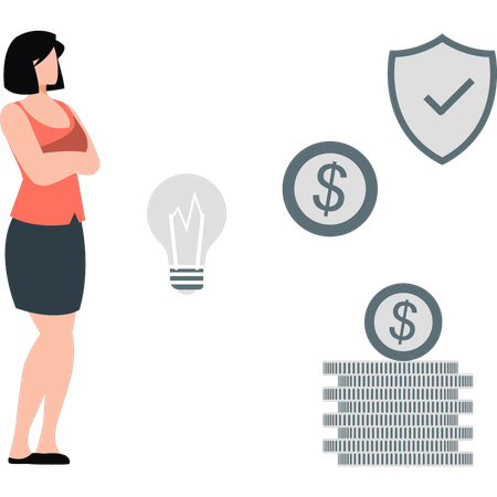 Businesswoman protects her investment money  Illustration