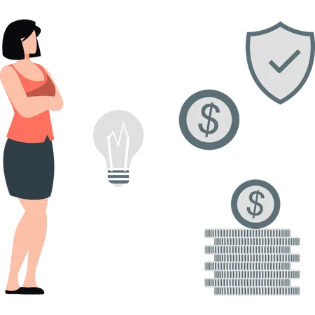 Businesswoman protects her investment money  Illustration