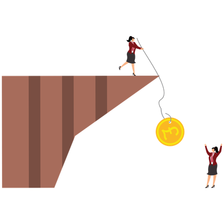 Businesswoman pulling pound while Make money  Illustration
