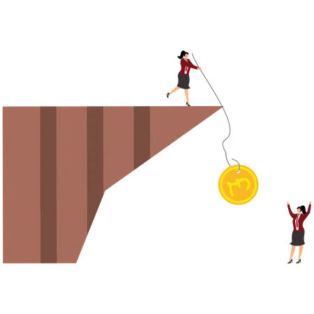 Businesswoman pulling pound while Make money  Illustration
