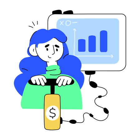 Businesswoman pumping currency inflation  Illustration