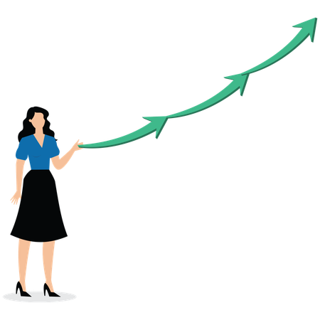 Businesswoman push up the small arrows to form the big arrow  Illustration