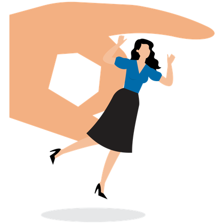 Businesswoman Pushed by Giant Finger Nudge  Illustration