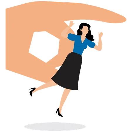 Businesswoman Pushed by Giant Finger Nudge  Illustration