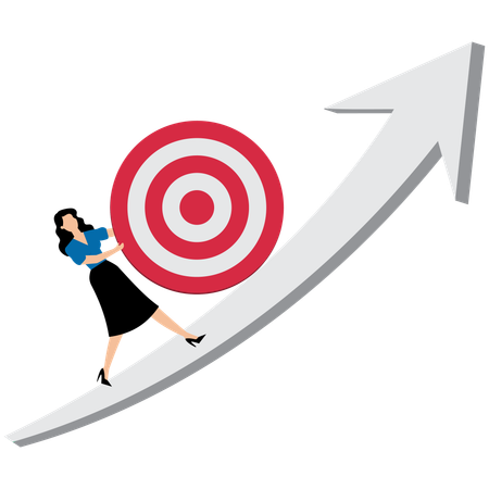 Businesswoman pushes target upward on arrow  Illustration