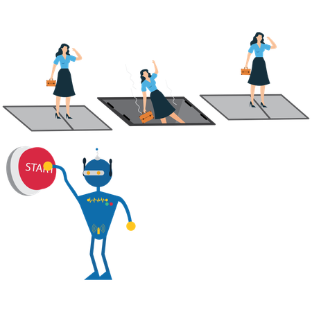 Businesswoman Pushing fired button  Illustration