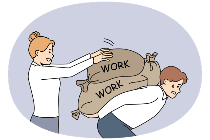 Businesswoman put more weight on struggling colleague  Illustration