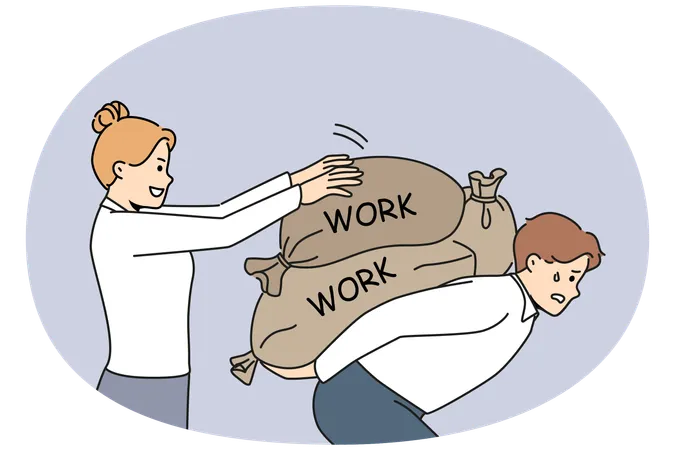 Businesswoman put more weight on struggling colleague  Illustration