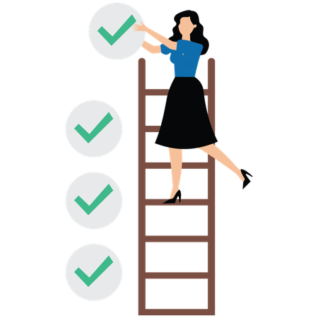 Businesswoman put tick on completion checklist  Illustration