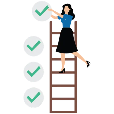 Businesswoman put tick on completion checklist  Illustration