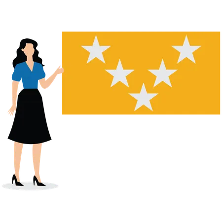 Businesswoman putting five stars as feedback  Illustration