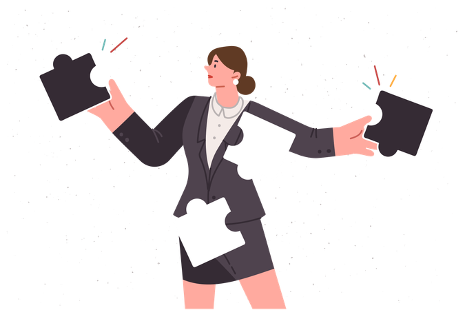 Businesswoman putting herself together from puzzle  Illustration