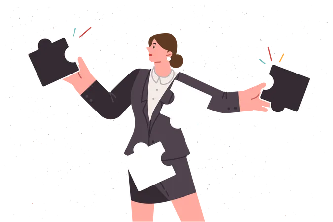 Businesswoman putting herself together from puzzle  Illustration