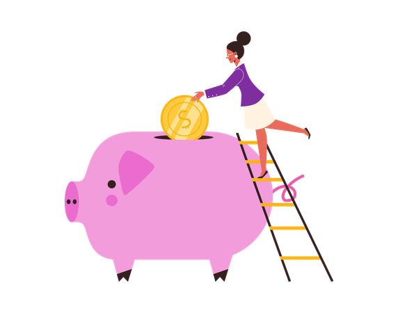 Businesswoman putting money into piggy bank  Illustration