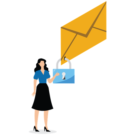 Businesswoman putting padlock on email envelope  Illustration