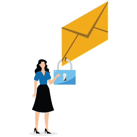 Businesswoman putting padlock on email envelope  Illustration