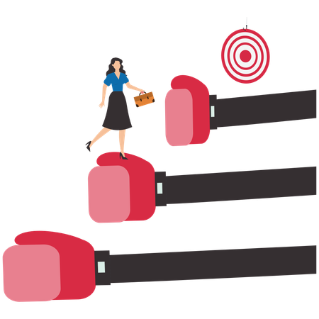 Businesswoman reaching at business goals  Illustration