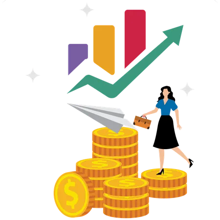 Businesswoman reaching at financial goals  Illustration