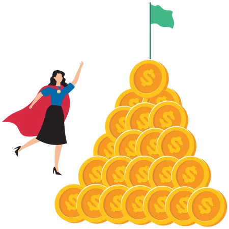 Businesswoman reaching financial goal  Illustration