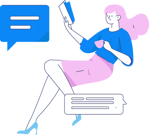 Businesswoman reading book while chatting on phone  Illustration