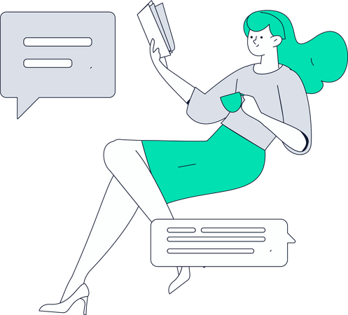 Businesswoman reading book while chatting on phone  Illustration