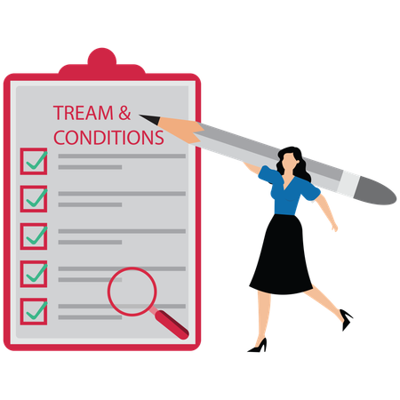 Businesswoman reading checklist of rules and regulation standards  Illustration