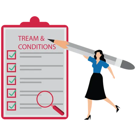 Businesswoman reading checklist of rules and regulation standards  Illustration