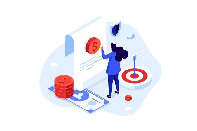 Businesswoman reading financial report  Illustration